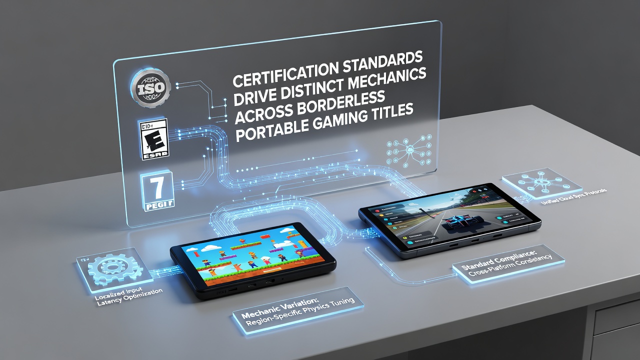 Mobile device displaying region-specific bonus mechanics in a certified gaming title