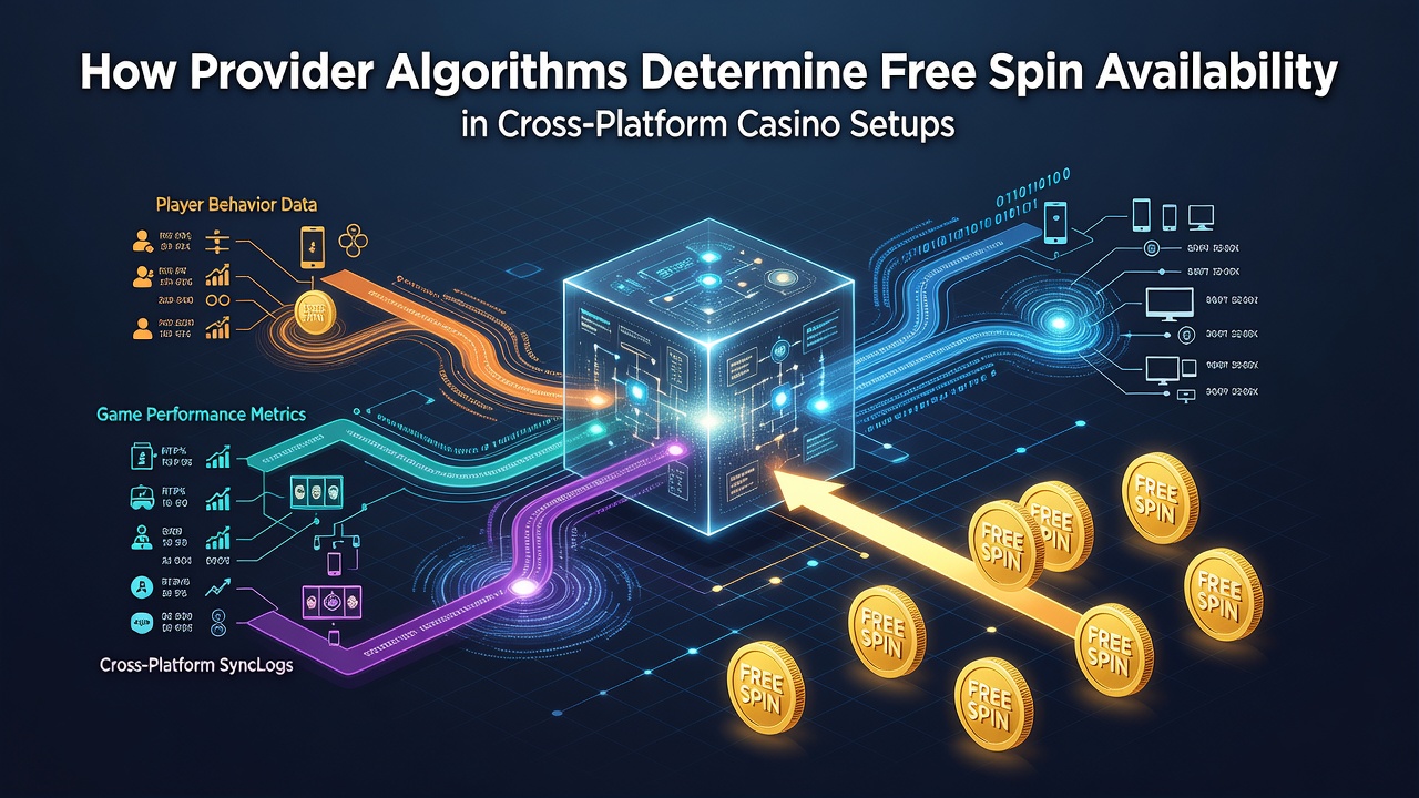 Cross-platform casino interface showing free spin mechanics across mobile and desktop devices